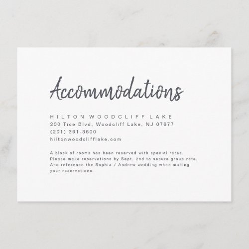 Black and white minimalist script accommodation enclosure card