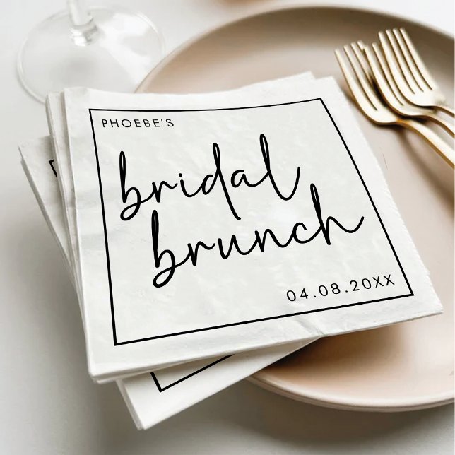 Black and White Minimalist Script Bridal Brunch Napkins (Creator Uploaded)