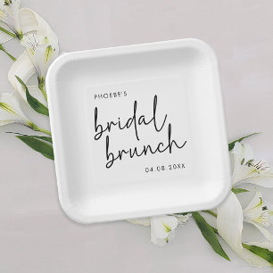 Black and White Minimalist Script Bridal Brunch Paper Plates