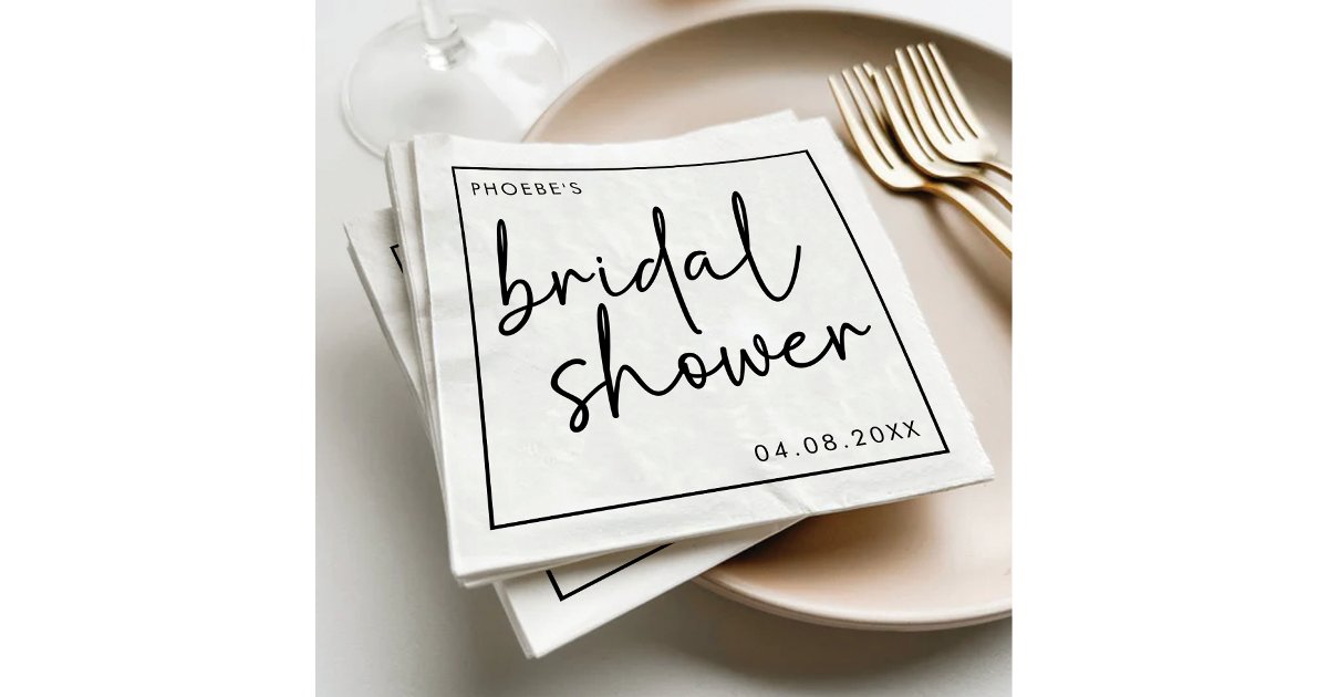 Black and White Minimalist Script Bridal Shower Napkins | Zazzle