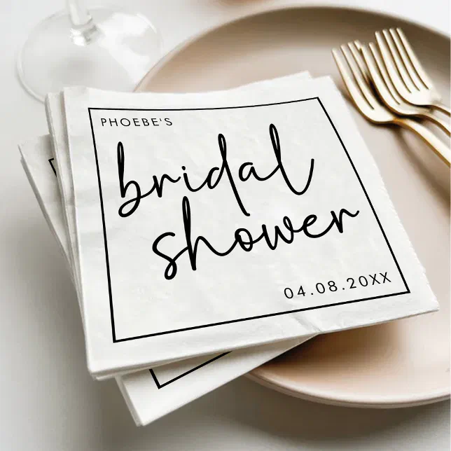 Black and White Minimalist Script Bridal Shower Napkins | Zazzle