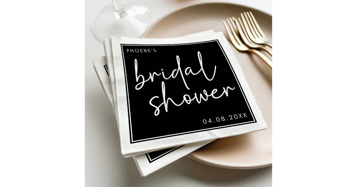 Black and White Minimalist Script Bridal Shower Napkins | Zazzle