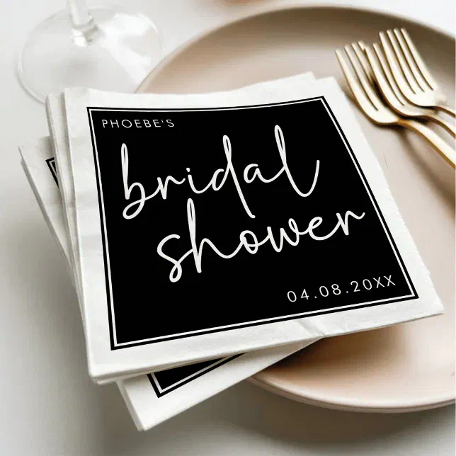 Black and White Minimalist Script Bridal Shower Napkins | Zazzle