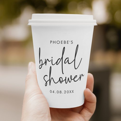 Black and White Minimalist Script Bridal Shower Paper Cups