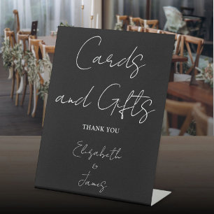 Black And White Minimalist Script Cards And Gifts Pedestal Sign