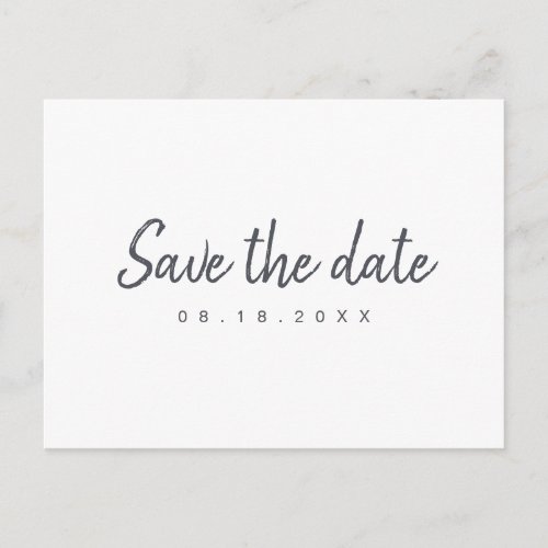 Black and white minimalist script save the date announcement postcard