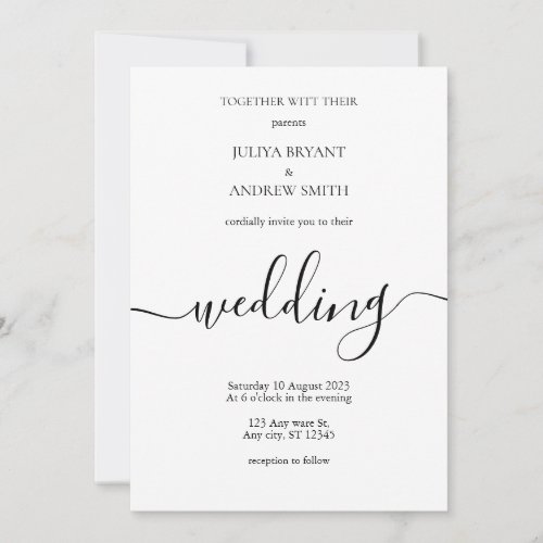 Black and white minimalist Script wedding Invitation