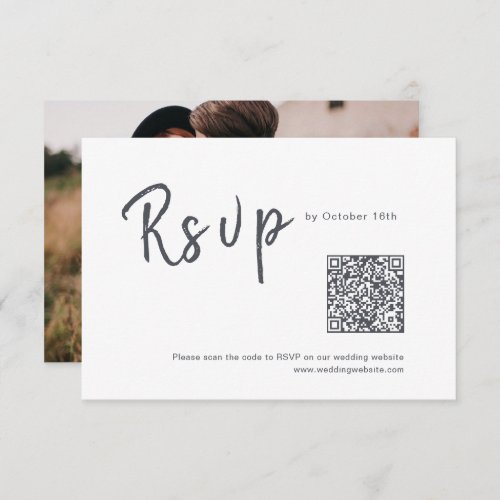 Black and white minimalist script wedding QR code RSVP Card