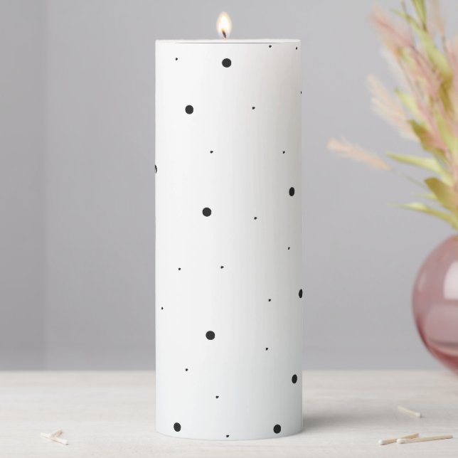 Black and white minimalist simple polkadot pillar candle (In Situ)