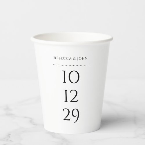 Black And White Minimalist Special Date Wedding Paper Cups