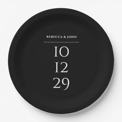 Black And White Minimalist Special Date Wedding Paper Plates