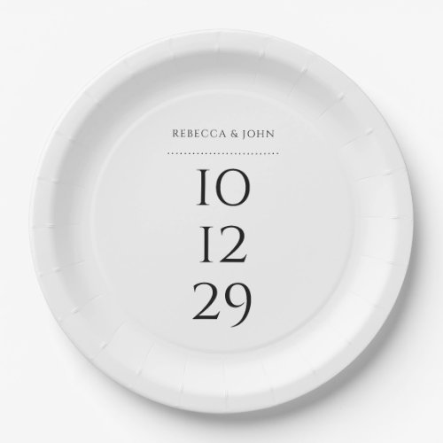 Black And White Minimalist Special Date Wedding Paper Plates