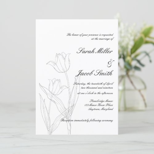 Black and White Minimalist Tulip Wedding Invitation