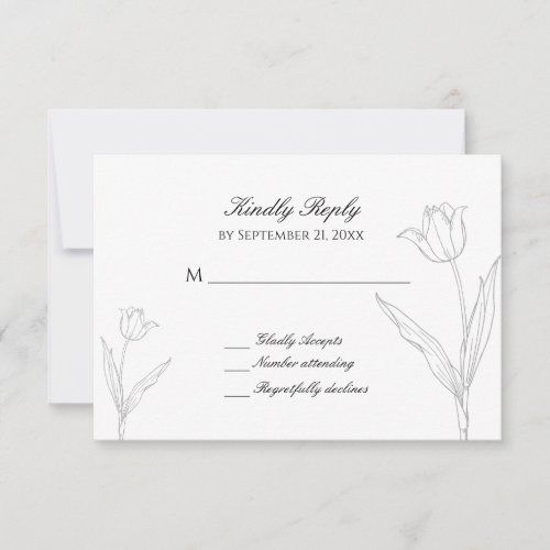 Black and White Minimalist Tulip Wedding RSVP Card