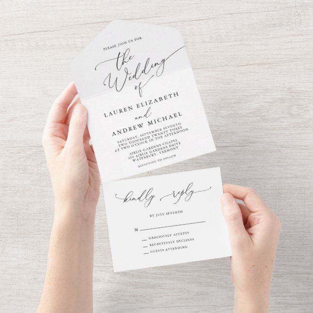 Black and White Minimalist Wedding All In One Invitation (Tearaway)