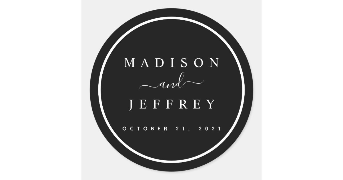 Black and White Minimalist Wedding Classic Round Sticker | Zazzle