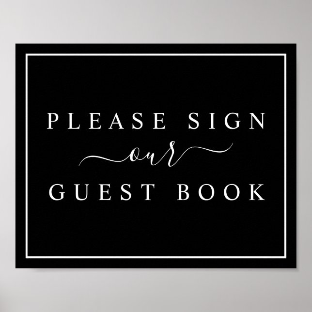 Black and White Minimalist Wedding Guest Book Sign (Front)