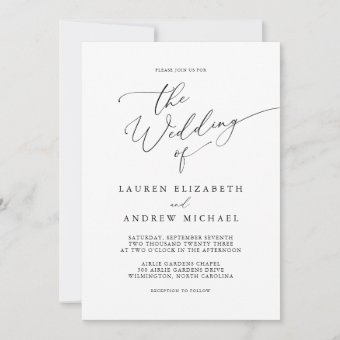 Black and White Minimalist Wedding Invitation | Zazzle