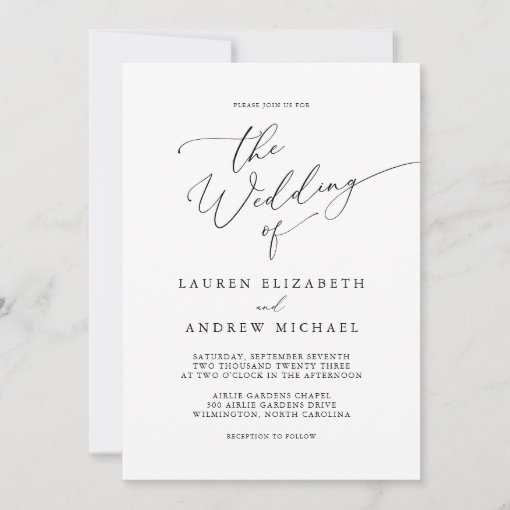 Black and White Minimalist Wedding Invitation | Zazzle