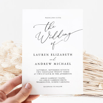 Black And White Minimalist Wedding Invitation by StripedHatStudio at Zazzle