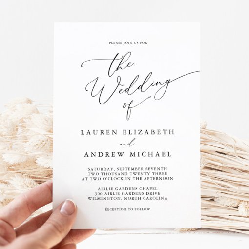 Black and White Minimalist Wedding Invitation | Zazzle