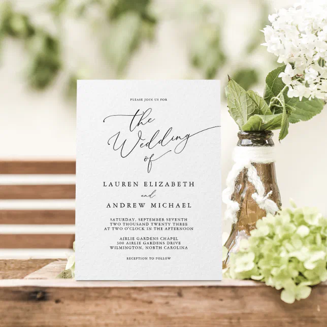 Black and White Minimalist Wedding Invitation | Zazzle