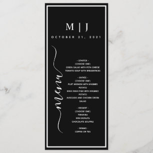Black and White Minimalist Wedding Menu