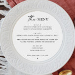 Black and White Minimalist Wedding | Modern Round Menu<br><div class="desc">Make a bold, timeless statement at your wedding reception with this sleek black and white round menu card. Designed with clean lines and a minimalist layout, this modern piece suits contemporary celebrations with a refined aesthetic. The high contrast design effortlessly complements any wedding color scheme, making it a versatile choice...</div>