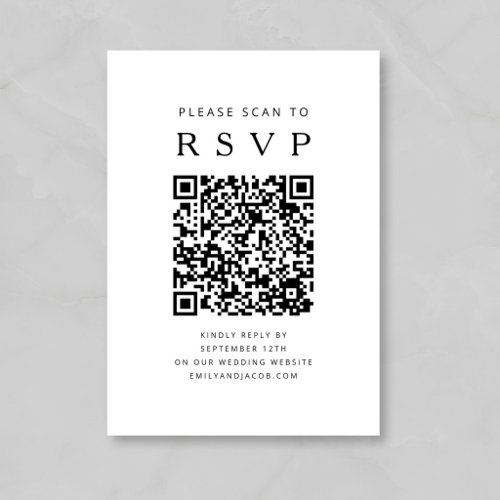 Black And White Minimalist Wedding QR Code Enclosure Card