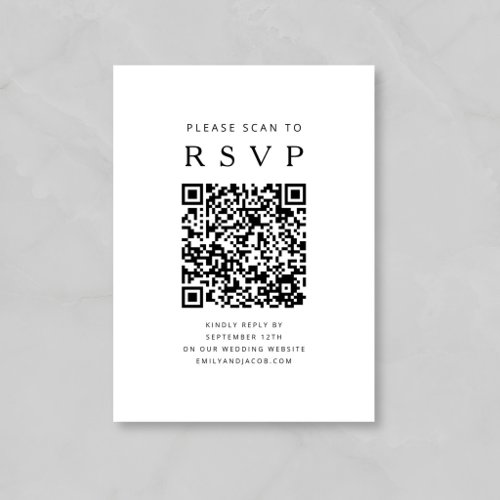 Black And White Minimalist Wedding QR Code Enclosure Card