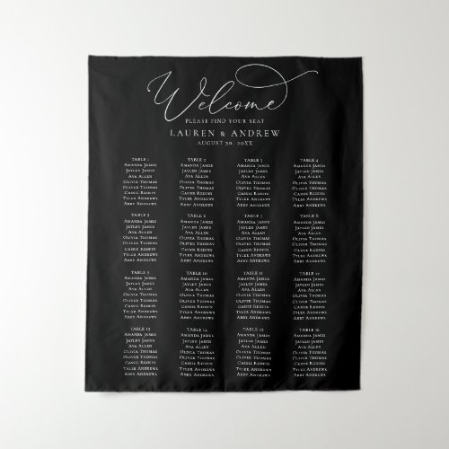 Black and White Minimalist Wedding Seating Chart Tapestry