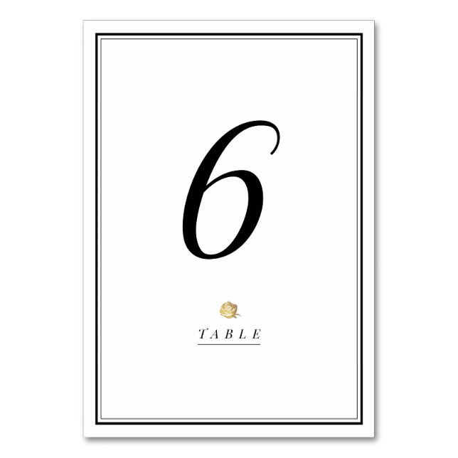 Black and white minimalist wedding table card (Front)