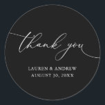 Black and White Minimalist Wedding Thank You Classic Round Sticker<br><div class="desc">Our modern minimalist thank you sticker/seal has "thank you" written in modern calligraphy script and can be fully customized with your name,  dates and background color.</div>