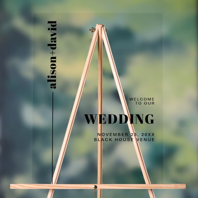 Black and white minimalist wedding WELCOME Acrylic Sign (Neutral)