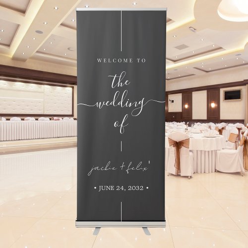 Black And White Minimalist Wedding Welcome Retractable Banner