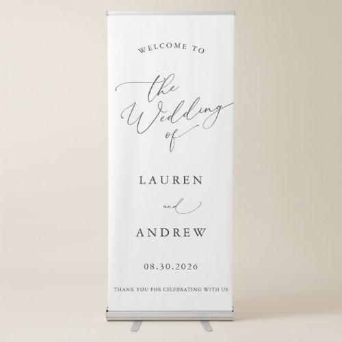 Black and White Minimalist Welcome to Our Wedding Retractable Banner