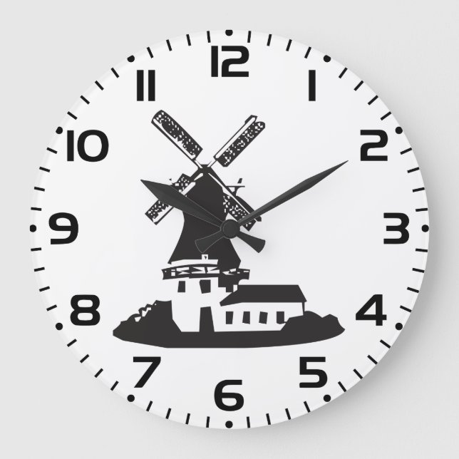 Black and White Minimalist Windmill Large Clock (Front)