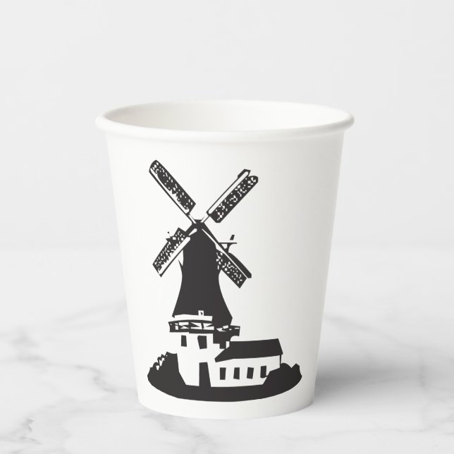 Black and White Minimalist Windmill Paper Cups (Front)