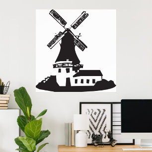 Black and White Minimalist Windmill Poster