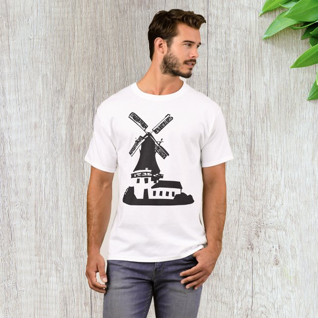 Black and White Minimalist Windmill T-Shirt (Creator Uploaded)