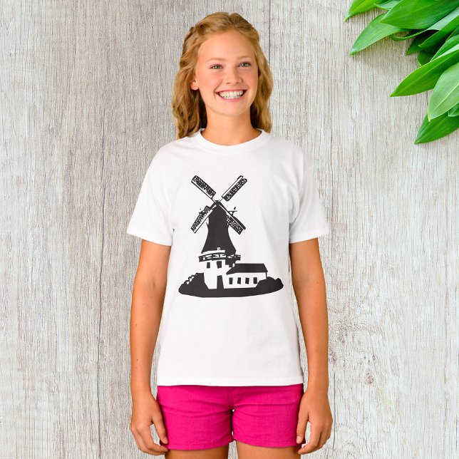 Black and White Minimalist Windmill T-Shirt (Creator Uploaded)
