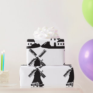 Black and White Minimalist Windmill Wrapping Paper