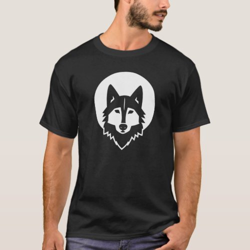 Black and White Minimalist Wolf T_Shirt