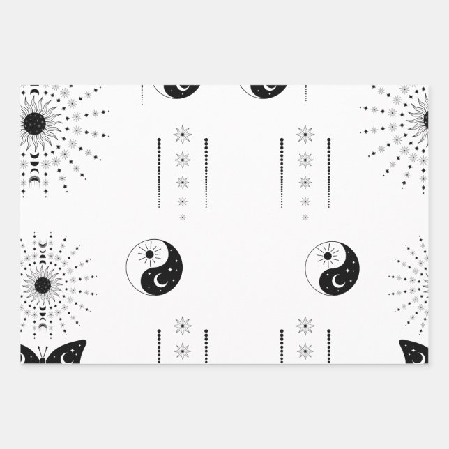 Black and white minimalist wrap wrapping paper sheets (Front)