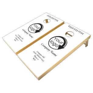 Black and White Minimalist Your Logo Here Cornhole Set