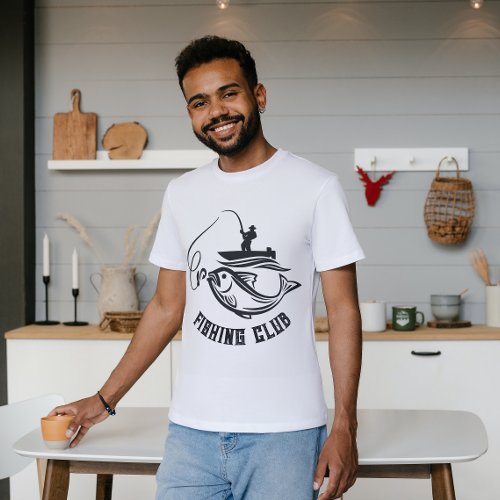 Black and White Minimalistic Fishing Club T_Shirt