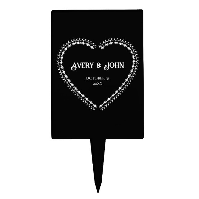 Black and White Minimalistic Gothic Wedding Cake Topper (Front)
