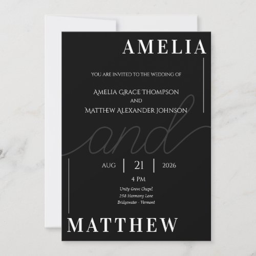 Black and White Minimalistic Wedding Invitaton Invitation