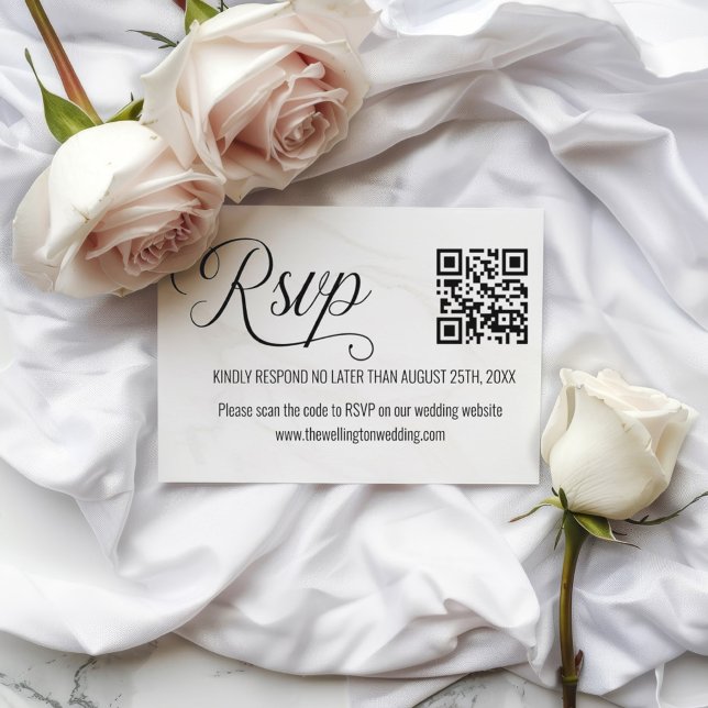 Black and White Minimalistic Wedding QR Code RSVP Enclosure Card (Creator Uploaded)
