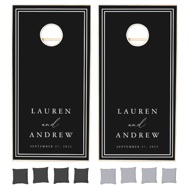 Black and White Minimimalist Personalized Cornhole Set (Set)